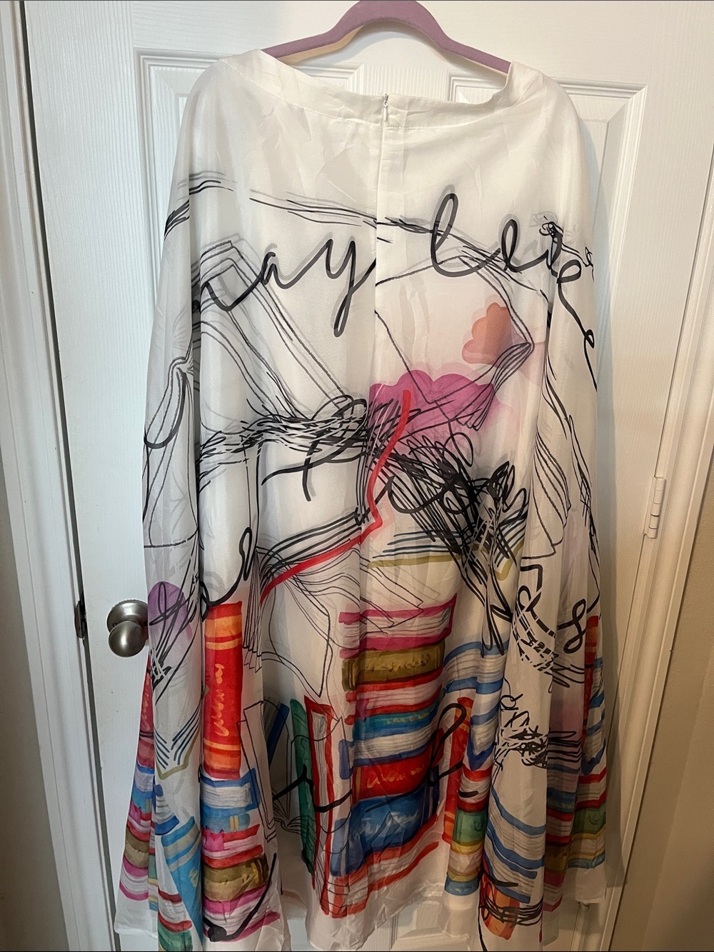 White Multicolor Abstract Print Maxi Skirt by